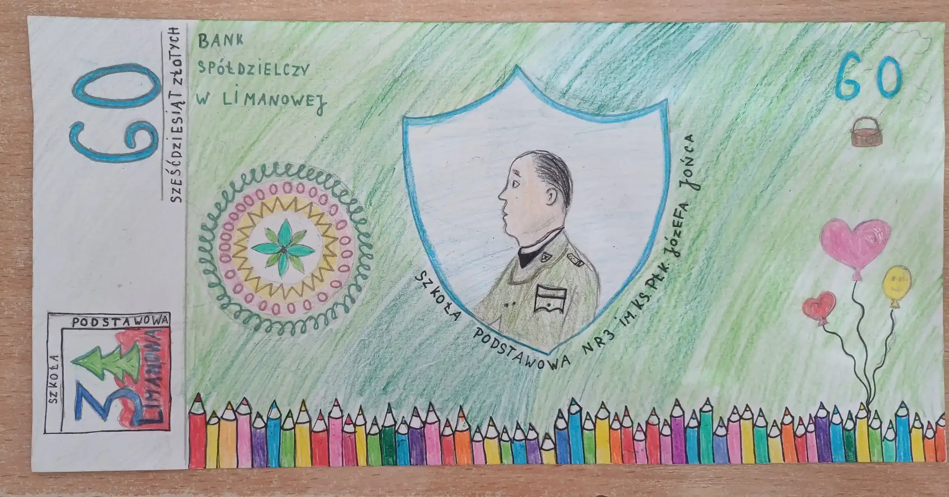 Konkurs plastyczny „Okolicznościowy banknot 60-cio złotowy” w SP nr 3 w Limanowej. Kreatywność młodych artystów na najwyższym poziomie!