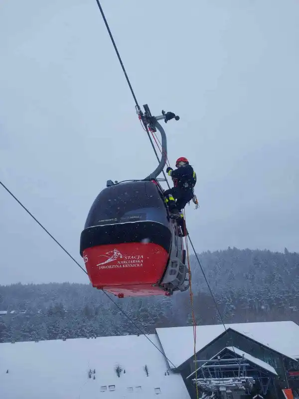 Szkolenie ratowników wysokościowych z grupy „SGRW Krynica”  na stacji narciarskiej „Jaworzyna Krynicka”