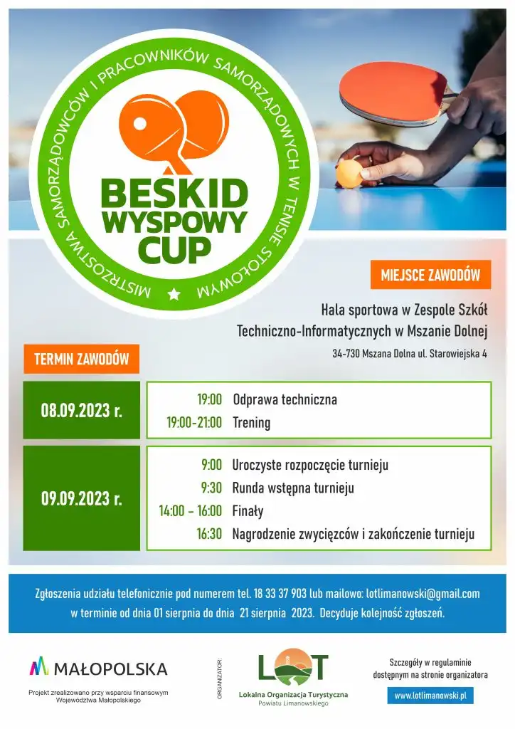 LOT zaprasza do udziału w mistrzostwach samorządowców i pracowników samorządowych w tenisie stołowym – Beskid Wyspowy CUP