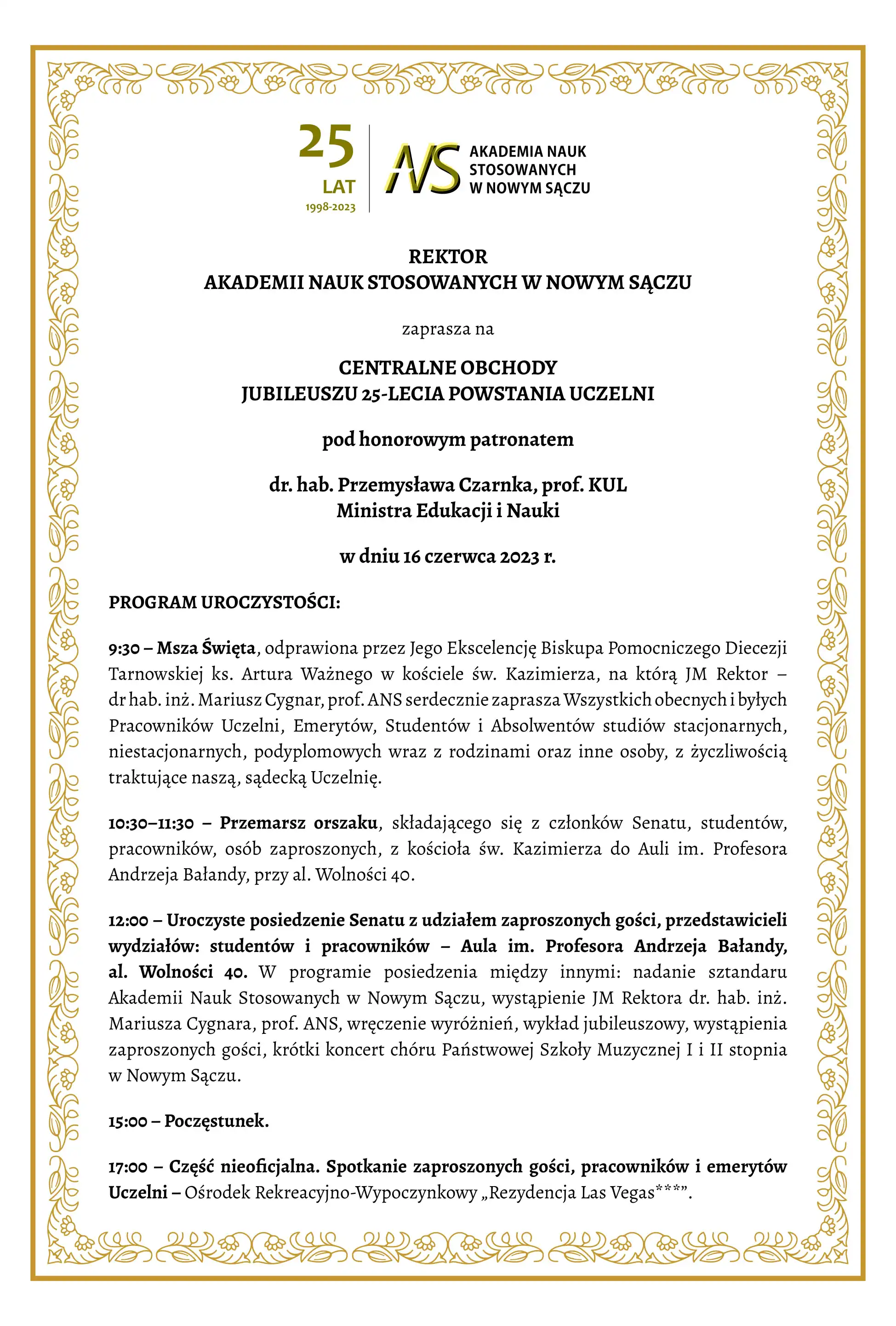 Jubileusz 25-lecia Akademii Nauk Stosowanych w Nowym Sączu