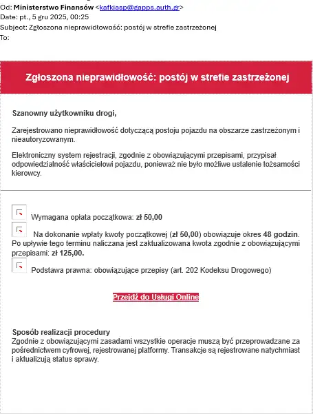 Uwaga! Oszuści próbują wyłudzić pieniądze i dane pod pretekstem opłat za postój