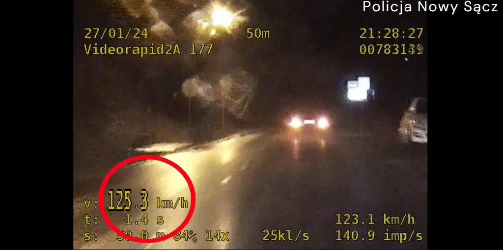 Nowy Sącz: 25-latek jechał w terenie zabudowanym 125km/h. Stracił prawo jazdy