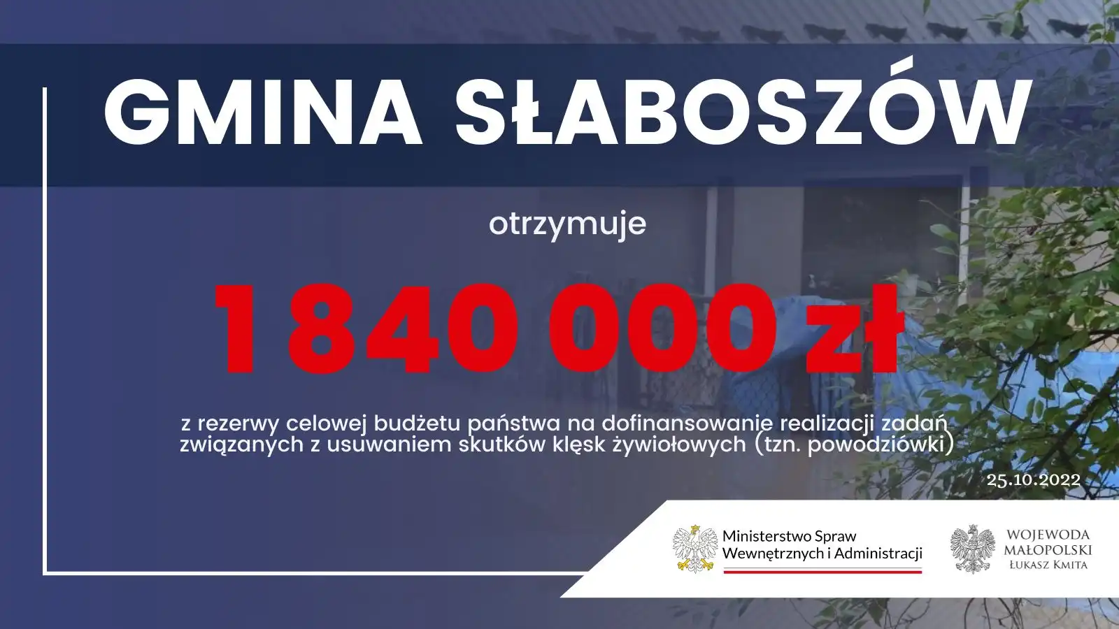 Kolejne środki pieniężne dla małopolskich samorządów na usuwanie skutków klęsk żywiołowych. Również tych na Sądecczyźnie