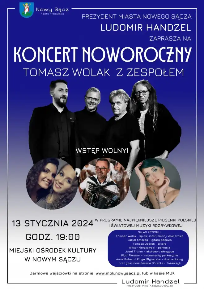 13 stycznia koncert noworoczny Tomasza Wolaka z zespołem