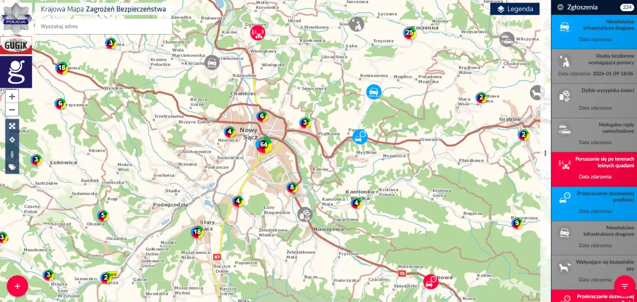 Sądecczyzna na Krajowej Mapie Zagrożeń Bezpieczeństwa. Co najczęściej zgłaszali mieszkańcy?