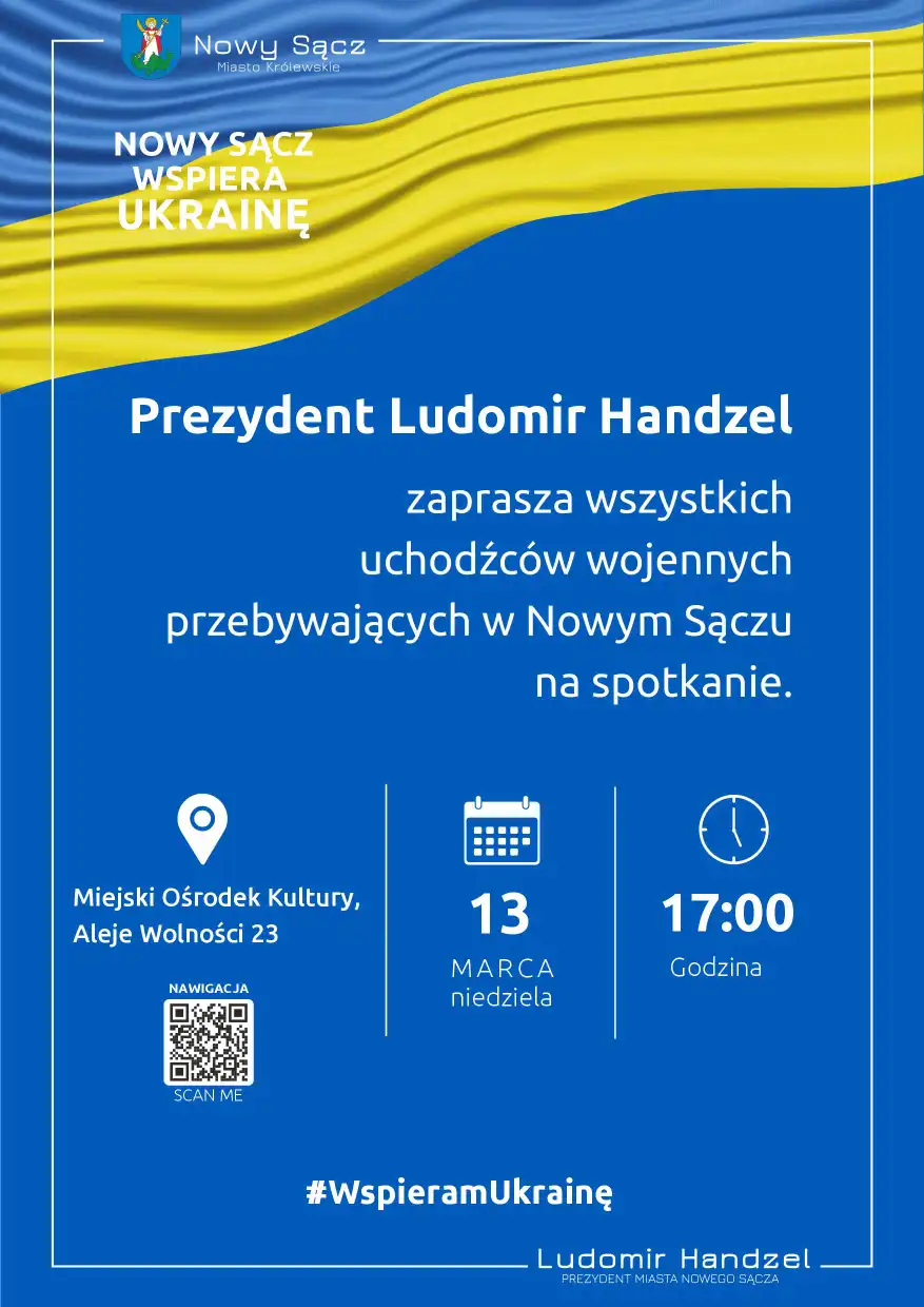 13 marca spotkanie Prezydenta Ludomira Handzla z Uchodźcami w Miejskim Ośrodku Kultury