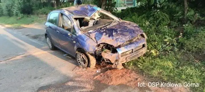 W Kamionce Wielkiej dachował samochód osobowy