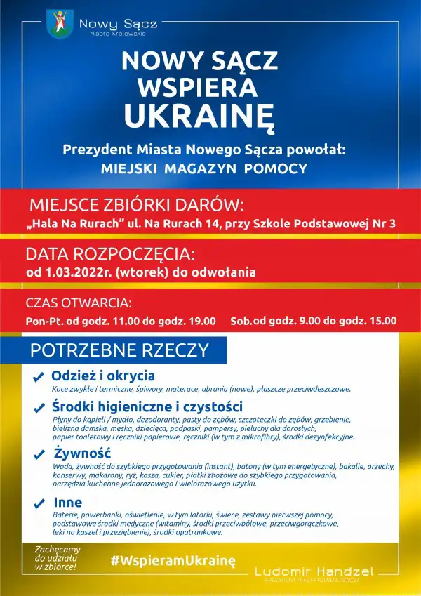 Nowy Sącz: Zbiórka darów dla Ukrainy – ważna informacja