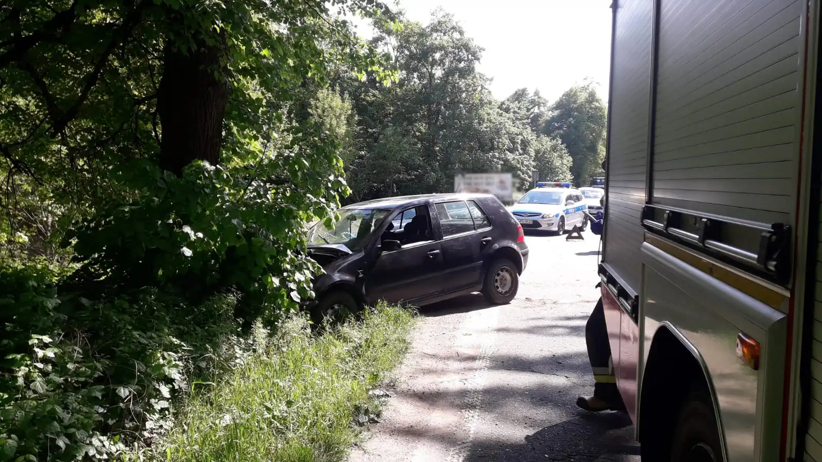 Golf wypadł z drogi i uderzył w drzewo. Kierowca w szpitalu