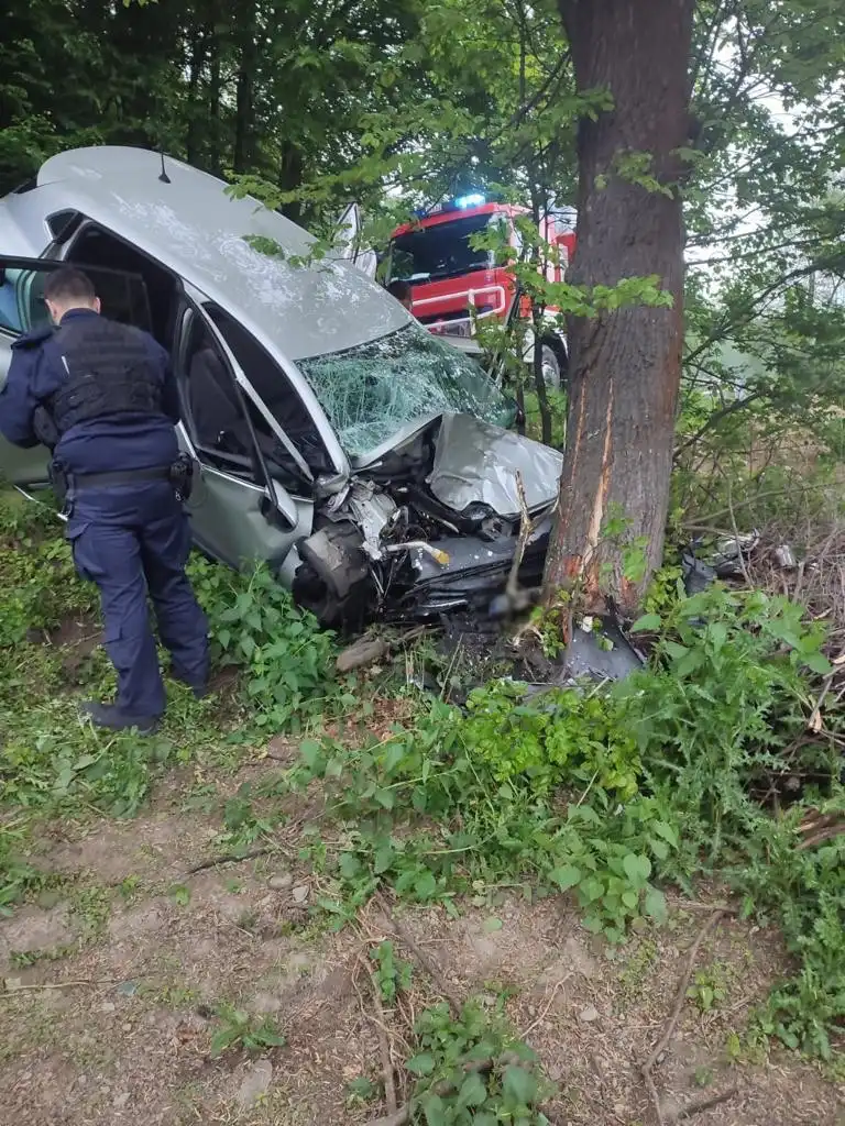 Wypadek w Naściszowej. Samochód osobowy uderzył w drzewo