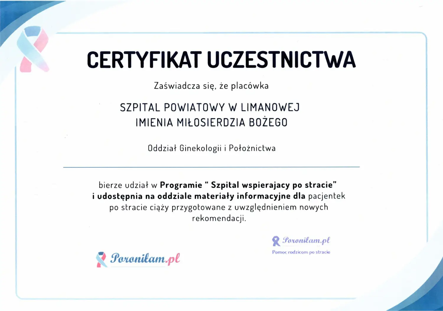 Szpital w Limanowej dołączył do ogólnopolskiego programu. Wsparcie dla kobiet po stracie