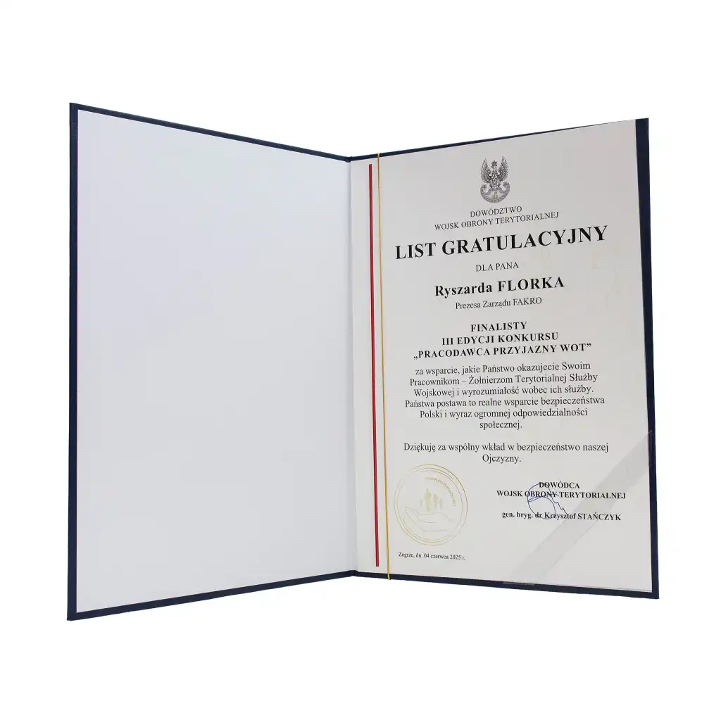 FAKRO Laureatem Konkursu „Pracodawca Przyjazny WOT”