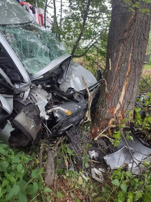Wypadek w Naściszowej. Samochód osobowy uderzył w drzewo