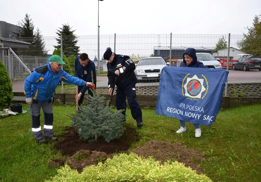 Region IPA Nowy Sącz i sądecka Policja uczcili Dzień Ziemi sadząc drzewo przy Komendzie