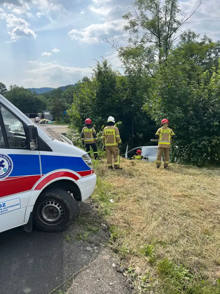 Wypadek w Kamionce Wielkiej: samochód wypadł z drogi i uszkodził słup telekomunikacyjny. Jedna osoba trafiła do szpitala