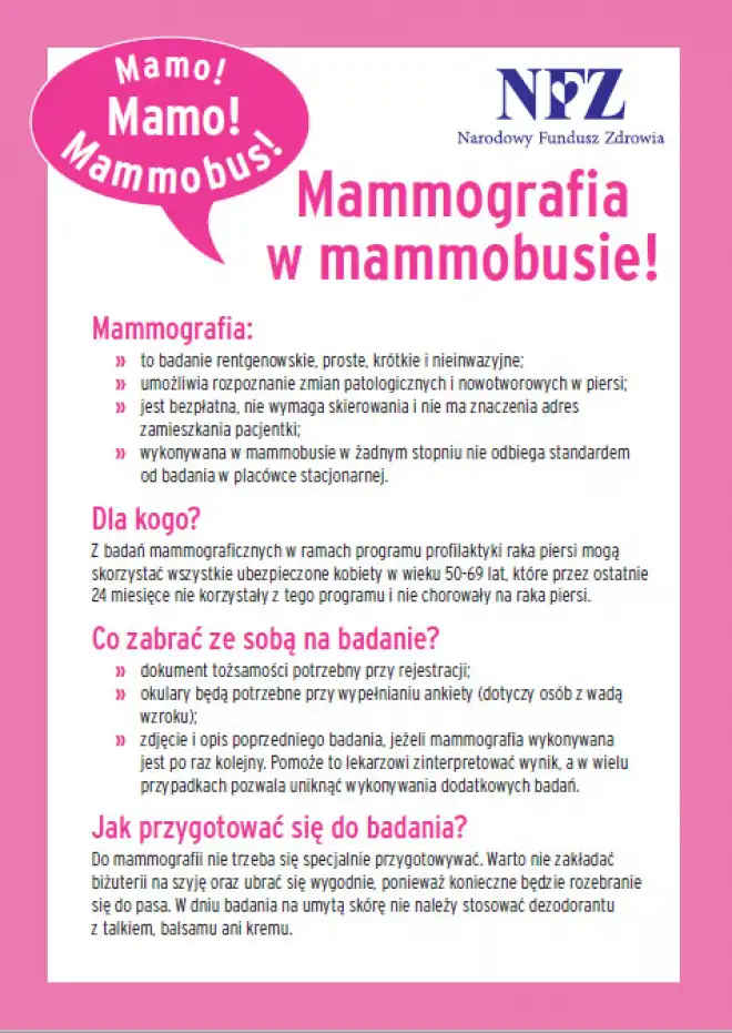 Nowy Sącz: 28 maja bezpłatne badania mammograficzne dla kobiet w wieku od 50 do 69 lat