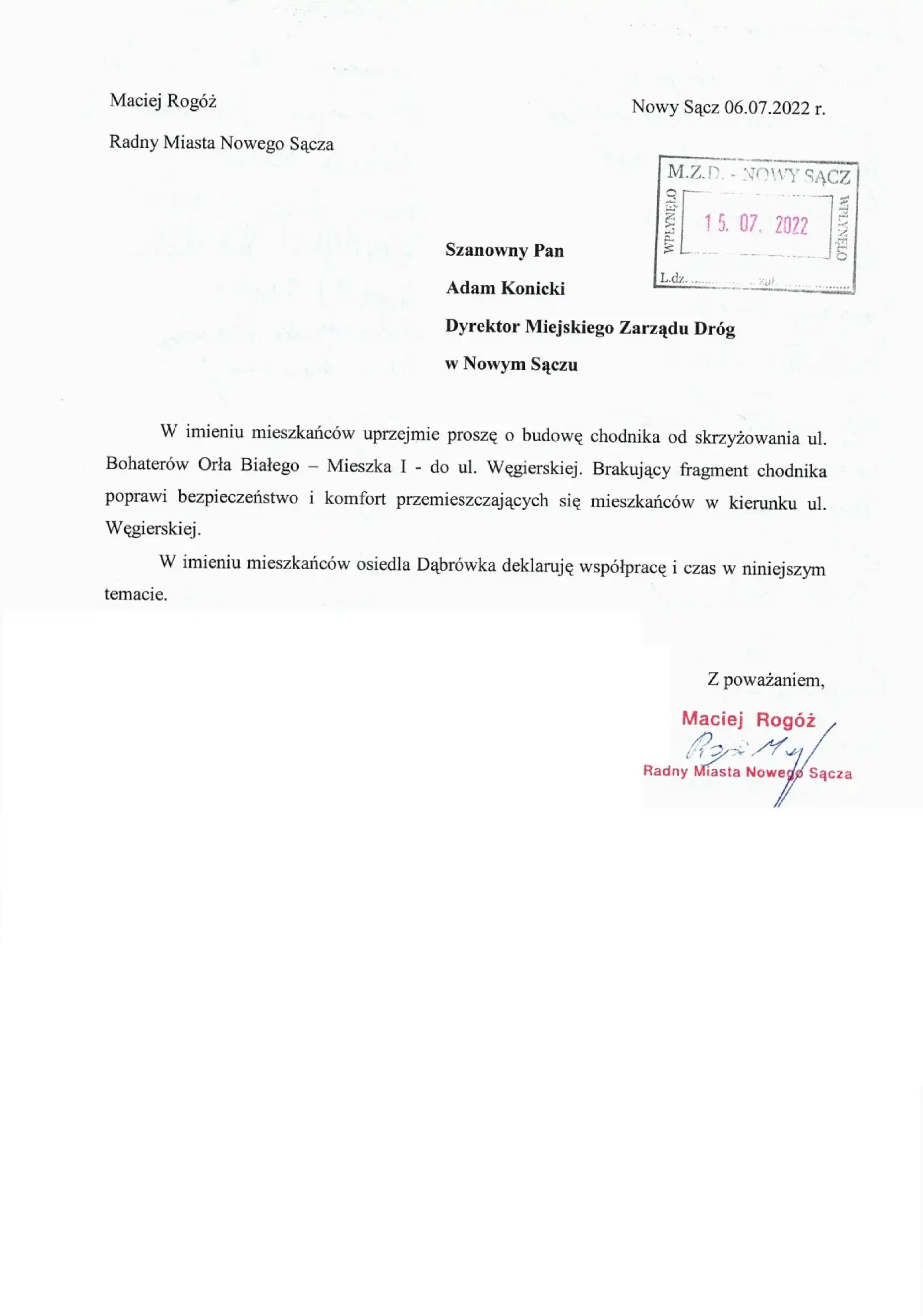 Nowy Sącz: Powstanie brakujący fragment chodnika przy ul. Bohaterów Orła Białego