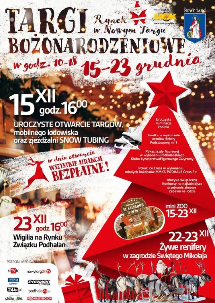 15 grudnia wielkie otwarcie Targów Bożonarodzeniowych w Nowym Targu