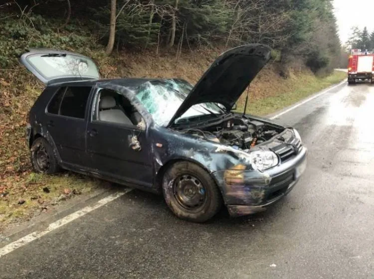 Wypadł z drogi i dachował