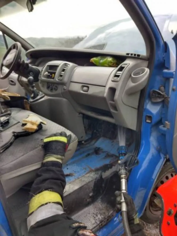 Pożar dostawczaka w Januszowej