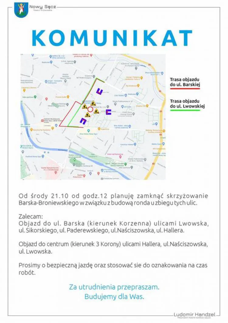 Uwaga kierowcy! Od 21 października zamknięte skrzyżowanie Barska-Broniewskiego