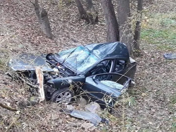 Wypadek drogowy w Libuszy: Osobówka wypadł z drogi i uderzyła w drzewo