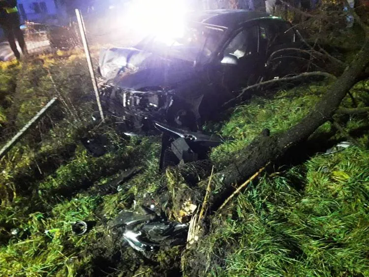 Wypadek w Naszacowicach. Samochód osobowy wypadł z drogi