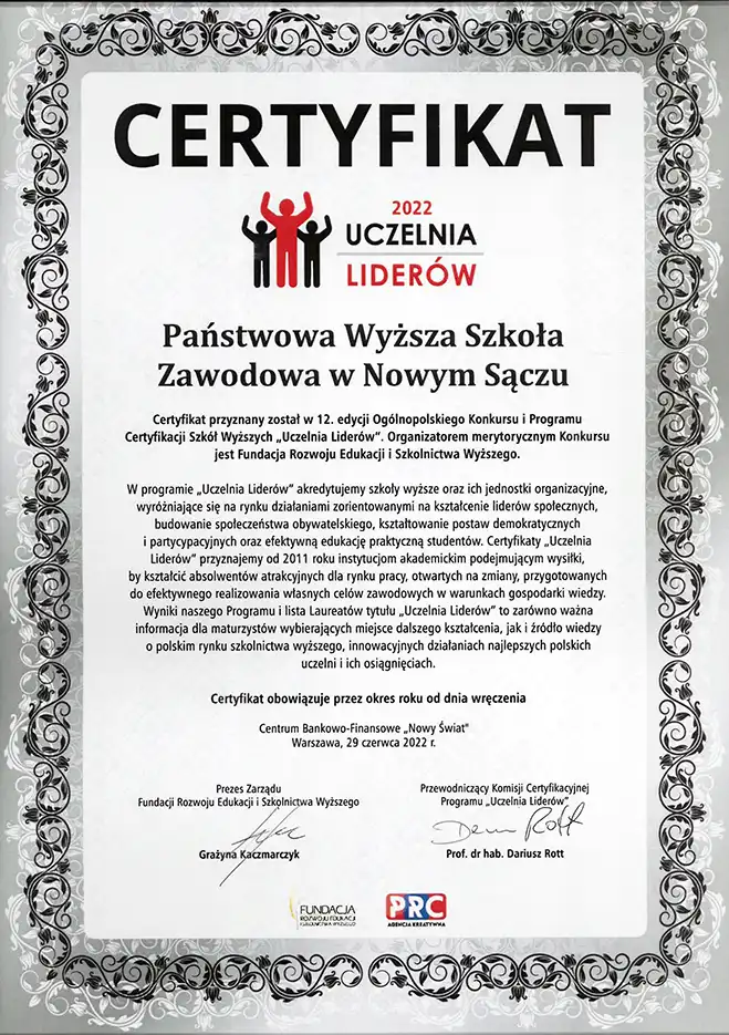 PWSZ Uczelnią Liderów 2022 z wyróżnieniem