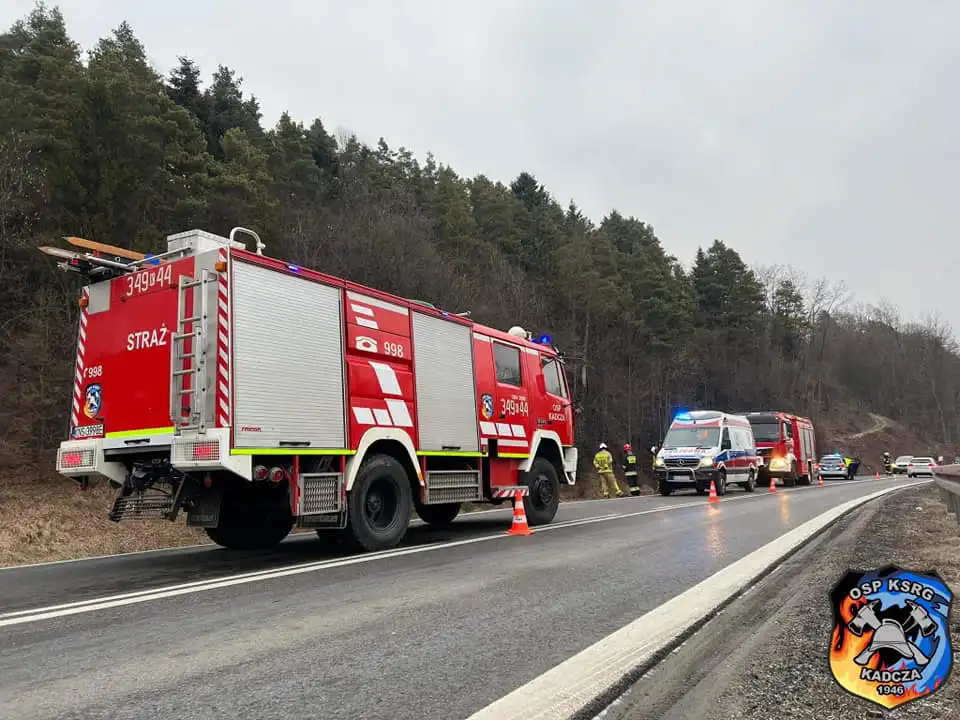 Wypadek w Kadczy. Samochód wypadł z jezdni i "wylądował" w szczerym polu