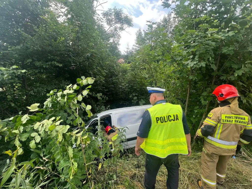 Wypadek w Kamionce Wielkiej: samochód wypadł z drogi i uszkodził słup telekomunikacyjny. Jedna osoba trafiła do szpitala