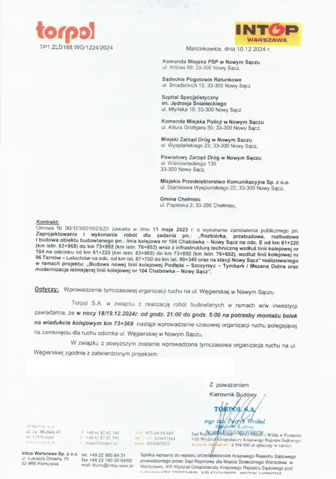 Uwaga! Prace na wiadukcie kolejowym: Czasowe zamknięcie ul. Węgierskiej w nocy