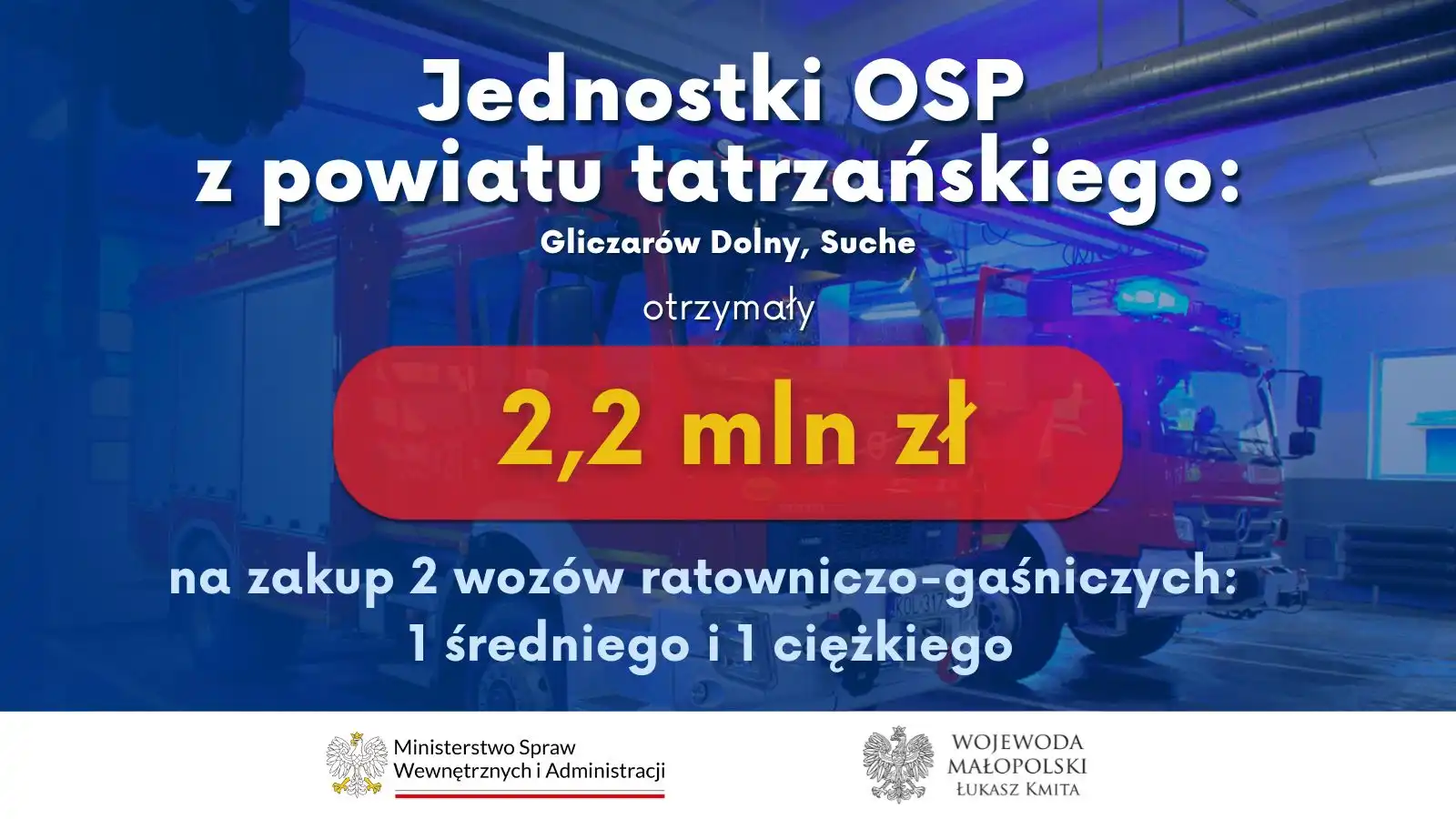 Jednostki OSP z powiatów nowotarskiego, limanowskiego i tatrzańskiego z dofinansowaniem na zakup pojazdów ratowniczo-gaśniczych