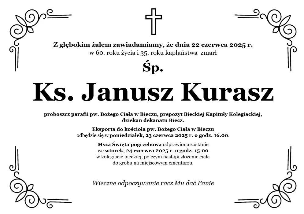 Zmarł ks. Dziekan Janusz Kurasz. Oddany duszpasterz i opiekun bieckiego dziedzictwa