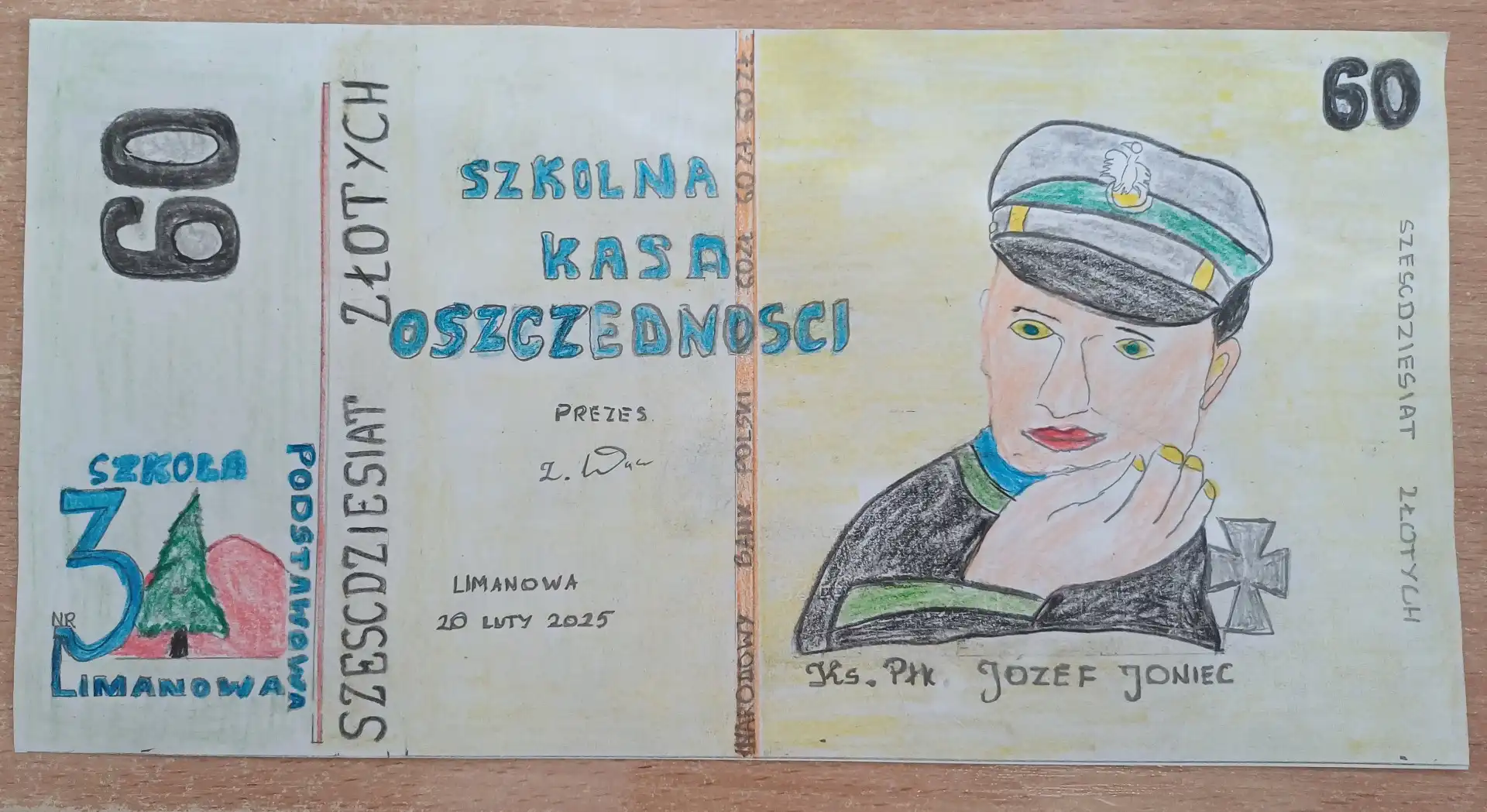 Konkurs plastyczny „Okolicznościowy banknot 60-cio złotowy” w SP nr 3 w Limanowej. Kreatywność młodych artystów na najwyższym poziomie!