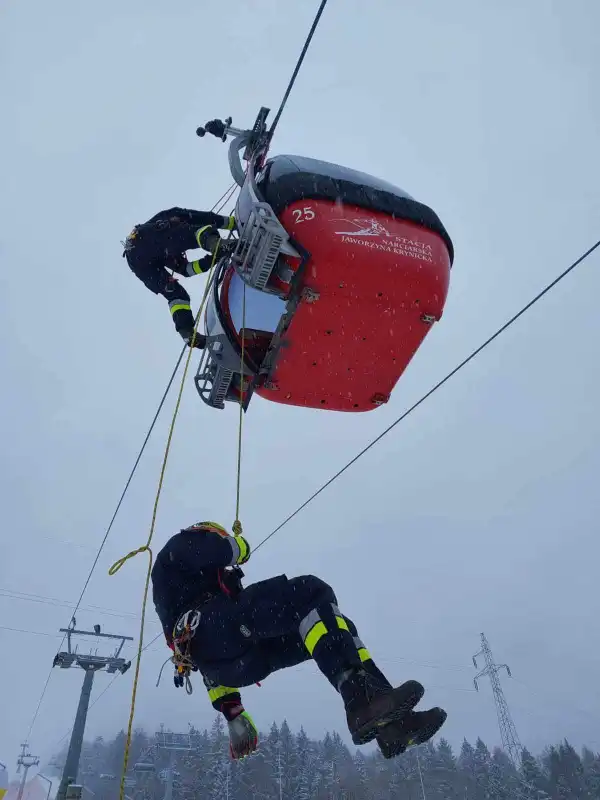Szkolenie ratowników wysokościowych z grupy „SGRW Krynica”  na stacji narciarskiej „Jaworzyna Krynicka”