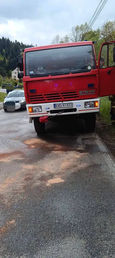 Kolizja na granicy Królowej Górnej i Ptaszkowej. Interweniowały trzy jednostki straży