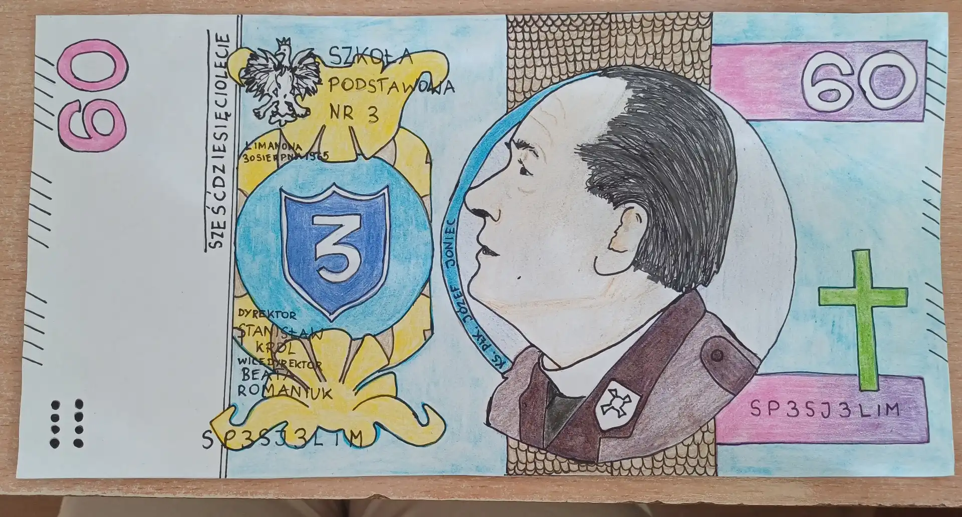 Konkurs plastyczny „Okolicznościowy banknot 60-cio złotowy” w SP nr 3 w Limanowej. Kreatywność młodych artystów na najwyższym poziomie!
