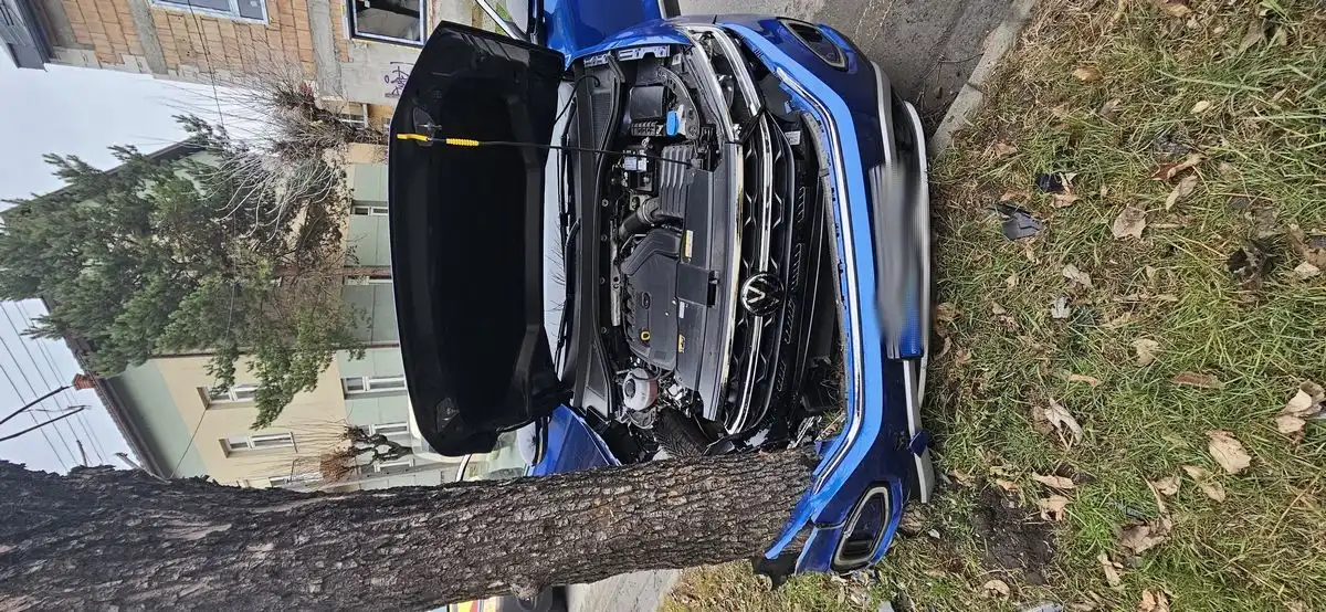 Służby interweniowały na Kunegundy. Samochód uderzył w drzewo