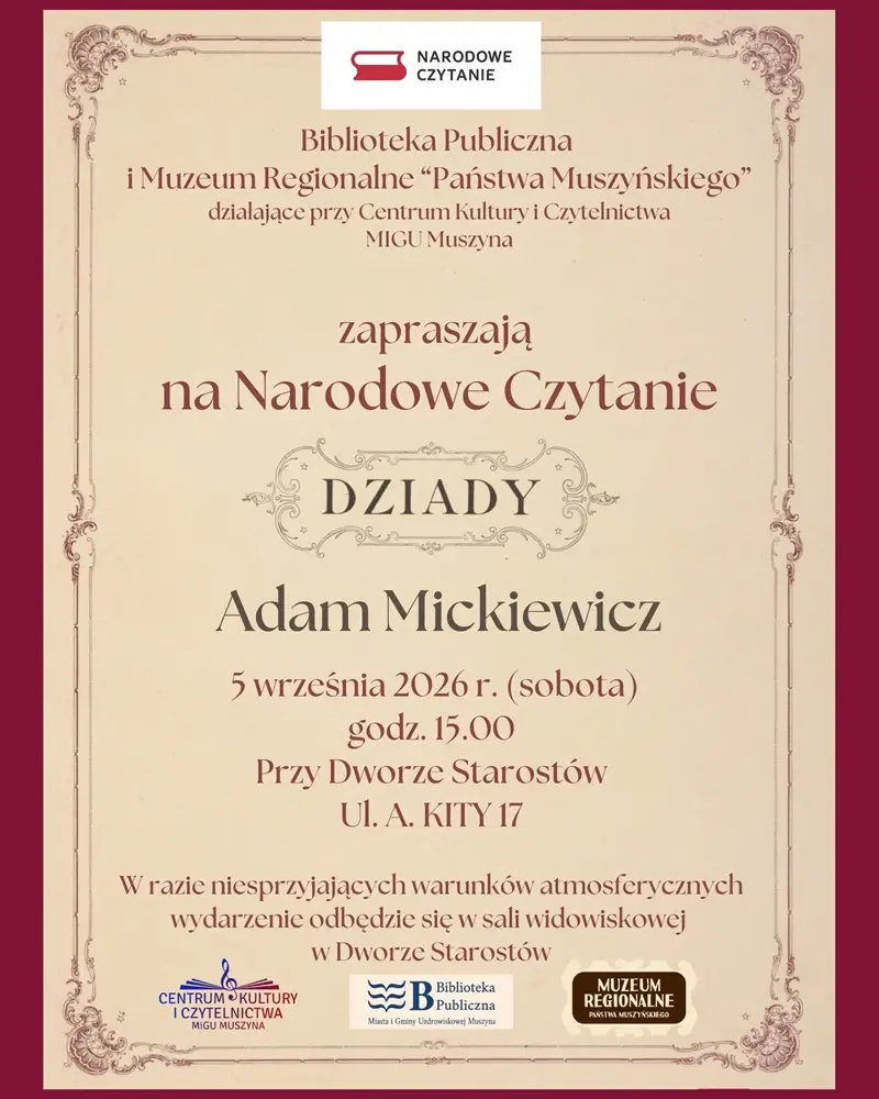 Początek września pełen wydarzeń w Muszynie. Literatura, historia i Narodowe Czytanie
