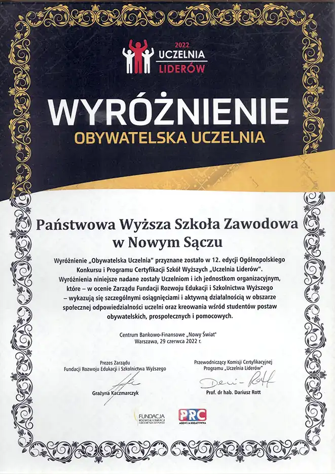 PWSZ Uczelnią Liderów 2022 z wyróżnieniem