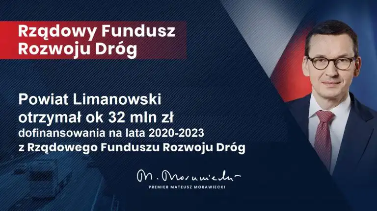 Powiat limanowski otrzymał 32 mln zł dofinansowania z Rządowego Funduszu Rozwoju Dróg
